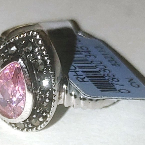 New Old Stock NWT EDCO Ring Band sz 5 Rhodium Marcasite & Pear Cut Topaz - Picture 9 of 16